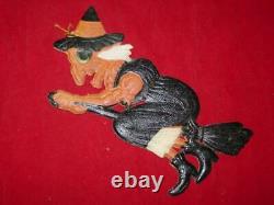 3 Vtg Halloween Allemand Diecut Embossed Bat Witch Black Cat Rare Antique