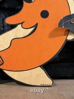 Bannière en découpes vintage Halloween des années 1950 avec chauves-souris, sorcière, fantômes, décoration RARE