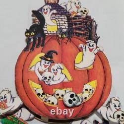 Boîte à musique en bois vintage rare de maison hantée d'Halloween, fonctionne sur le thème de Ghostbusters