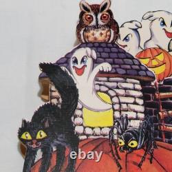 Boîte à musique en bois vintage rare de maison hantée d'Halloween, fonctionne sur le thème de Ghostbusters