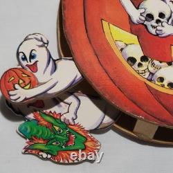 Boîte à musique en bois vintage rare de maison hantée d'Halloween, fonctionne sur le thème de Ghostbusters