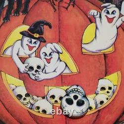 Boîte à musique en bois vintage rare de maison hantée d'Halloween, fonctionne sur le thème de Ghostbusters