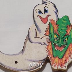 Boîte à musique en bois vintage rare de maison hantée d'Halloween, fonctionne sur le thème de Ghostbusters