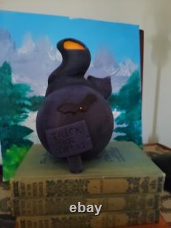 Bougeoir en terre cuite noir en forme de chat vintage rare pour Halloween