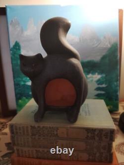 Bougeoir en terre cuite noir en forme de chat vintage rare pour Halloween