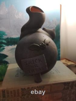Bougeoir en terre cuite noir en forme de chat vintage rare pour Halloween