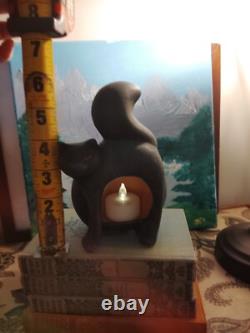 Bougeoir en terre cuite noir en forme de chat vintage rare pour Halloween