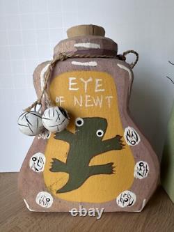 Bouteilles de potion en bois Vintage du Midwest Cannon Falls Halloween Œil de newt Verrue de crapaud