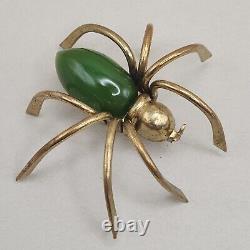 Broche d'araignée en bakélite verte vintage, grande et rare pour Halloween, en laiton des années 1930-40 de la succession