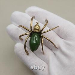 Broche d'araignée en bakélite verte vintage, grande et rare pour Halloween, en laiton des années 1930-40 de la succession