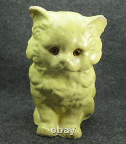 CHAT CHATON Conteneur de bonbons en pâte de papier mâché jaune pour Halloween RARE ancien