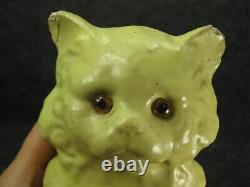 CHAT CHATON Conteneur de bonbons en pâte de papier mâché jaune pour Halloween RARE ancien