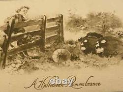 Carte Postale Antique Halloween RARE Vintage Gibson Sepia Petit Garçon JOL