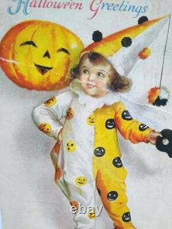 Carte Postale d'Halloween Ellen Clapsaddle Série de Loups 31 Petite Fille Clown Vintage RARE