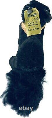 Chat noir effrayé en velours Steiff, rare et vintage, 4 tout identifié, parfait pour Halloween.