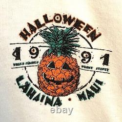 Chemise d'Halloween Maui Hawaiian de 1991 RARE Front Street Ananas Point de Couture Unique