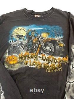 Chemise d'Halloween rare à manches longues à double face VTG Harley Davidson Long Branch NJ