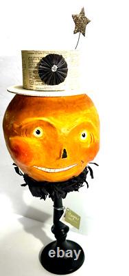 Collection VTG Nicol Sayre Halloween Pumpkin Head avec chapeau sur un socle noir 2005 Rare