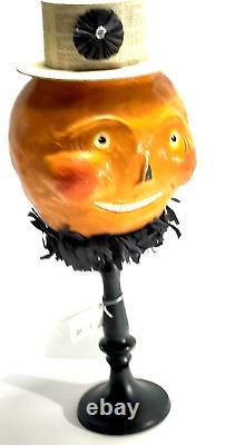 Collection VTG Nicol Sayre Halloween Pumpkin Head avec chapeau sur un socle noir 2005 Rare