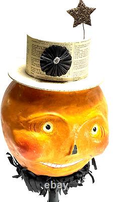 Collection VTG Nicol Sayre Halloween Pumpkin Head avec chapeau sur un socle noir 2005 Rare