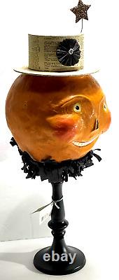 Collection VTG Nicol Sayre Halloween Pumpkin Head avec chapeau sur un socle noir 2005 Rare