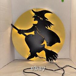 Décor de balai de sorcière lumineux Halloween Vintage Atico International Rare avec boîte