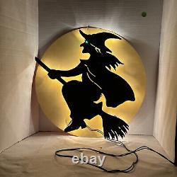 Décor de balai de sorcière lumineux Halloween Vintage Atico International Rare avec boîte