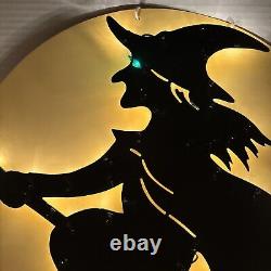 Décor de balai de sorcière lumineux Halloween Vintage Atico International Rare avec boîte