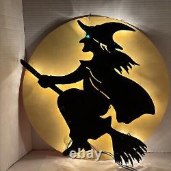 Décor de balai de sorcière lumineux Halloween Vintage Atico International Rare avec boîte
