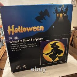 Décor de balai de sorcière lumineux Halloween Vintage Atico International Rare avec boîte