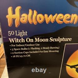 Décor de balai de sorcière lumineux Halloween Vintage Atico International Rare avec boîte