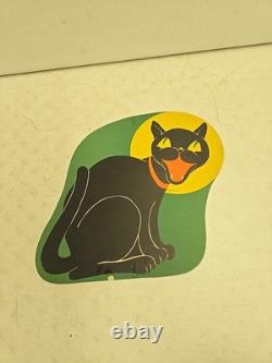 Décoration RARE en carton découpé Beistle des années 1950 : lune jaune et chat noir