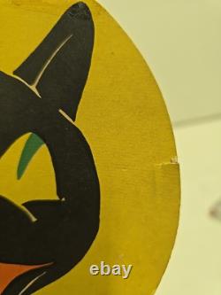 Décoration RARE en carton découpé Beistle des années 1950 : lune jaune et chat noir