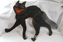 Décoration Vintage Halloween Rarissime Chat Noir Effrayant Découpé Articulé Beistle des Années 1920