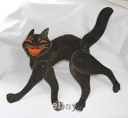 Décoration Vintage Halloween Rarissime Chat Noir Effrayant Découpé Articulé Beistle des Années 1920