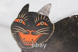 Décoration Vintage Halloween Rarissime Chat Noir Effrayant Découpé Articulé Beistle des Années 1920