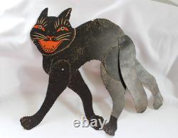 Décoration Vintage Halloween Rarissime Chat Noir Effrayant Découpé Articulé Beistle des Années 1920