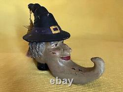 Décoration de collection rare de boîte à chapeau de botte de sorcière d'Halloween de Bethany Lowe vintage