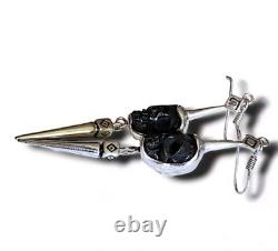Designs de sorts vintage TRÈS RARES Boucles d'oreilles gothiques en forme de crâne noir et en argent pour Halloween