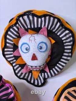 ENSEMBLE DE 3 OREILLERS HALLOWEEN GLITTERVILLE AVEC FIBRES OPTIQUES 17D RARE VINTAGE