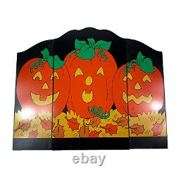 Écran de protection décoratif pour cheminée des années 90 avec des motifs en bois et des citrouilles pour Halloween, rare.