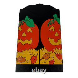 Écran de protection décoratif pour cheminée des années 90 avec des motifs en bois et des citrouilles pour Halloween, rare.