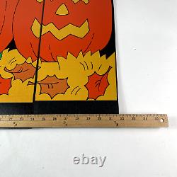 Écran de protection décoratif pour cheminée des années 90 avec des motifs en bois et des citrouilles pour Halloween, rare.