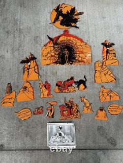 Ensemble complet de décorations d'Halloween Diecut de la Pan Candy Company de 1926 TRÈS RARE années 20