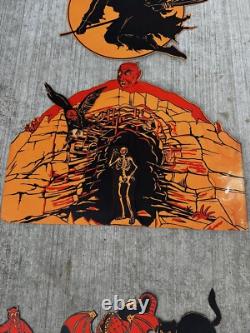 Ensemble complet de décorations d'Halloween Diecut de la Pan Candy Company de 1926 TRÈS RARE années 20