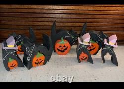 Ensemble de Chats et Citrouilles en Bois Vintage Rares pour Halloween 13pcs Silver Whiskers