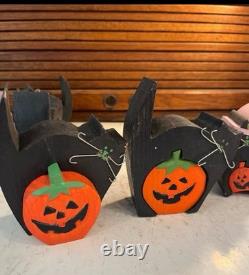Ensemble de Chats et Citrouilles en Bois Vintage Rares pour Halloween 13pcs Silver Whiskers