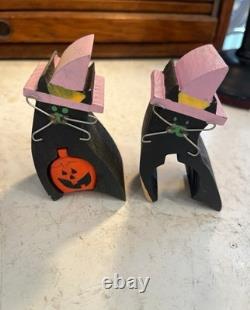 Ensemble de Chats et Citrouilles en Bois Vintage Rares pour Halloween 13pcs Silver Whiskers