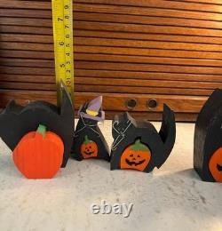 Ensemble de Chats et Citrouilles en Bois Vintage Rares pour Halloween 13pcs Silver Whiskers
