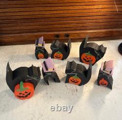 Ensemble de Chats et Citrouilles en Bois Vintage Rares pour Halloween 13pcs Silver Whiskers